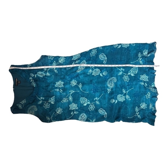 Valerie Stevens Pure Silk Teal Floral Dress with Ruffled Neckline Size 14 - Picture 10 of 10